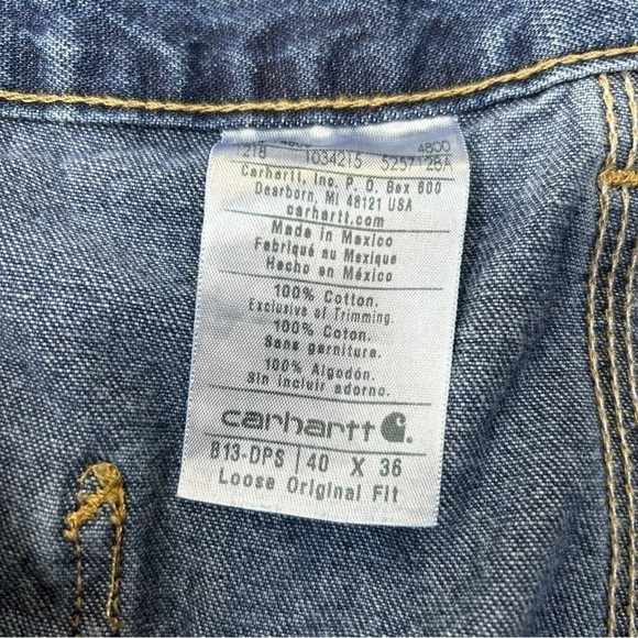Carhartt Jeans Mens 40 x 36 Loose Original Fit Style B13 DPS 100% Cotton Hemmed - Picture 2 of 4
